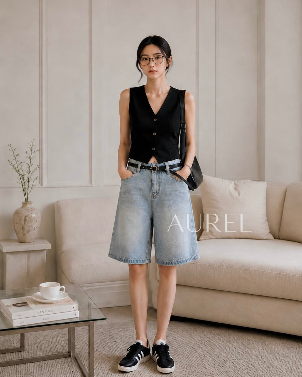 Maren Denim Bermuda Shorts (Light Blue）
