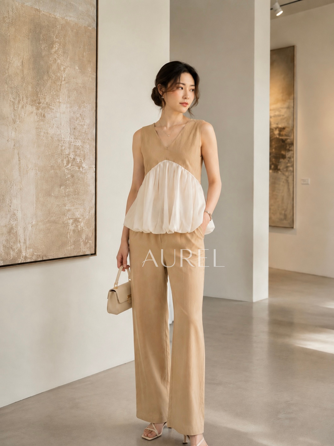M8101 Elodie Chiffon Layered Set (Beige)