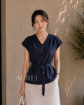 Elise Belted Blouse (Navy Blue)