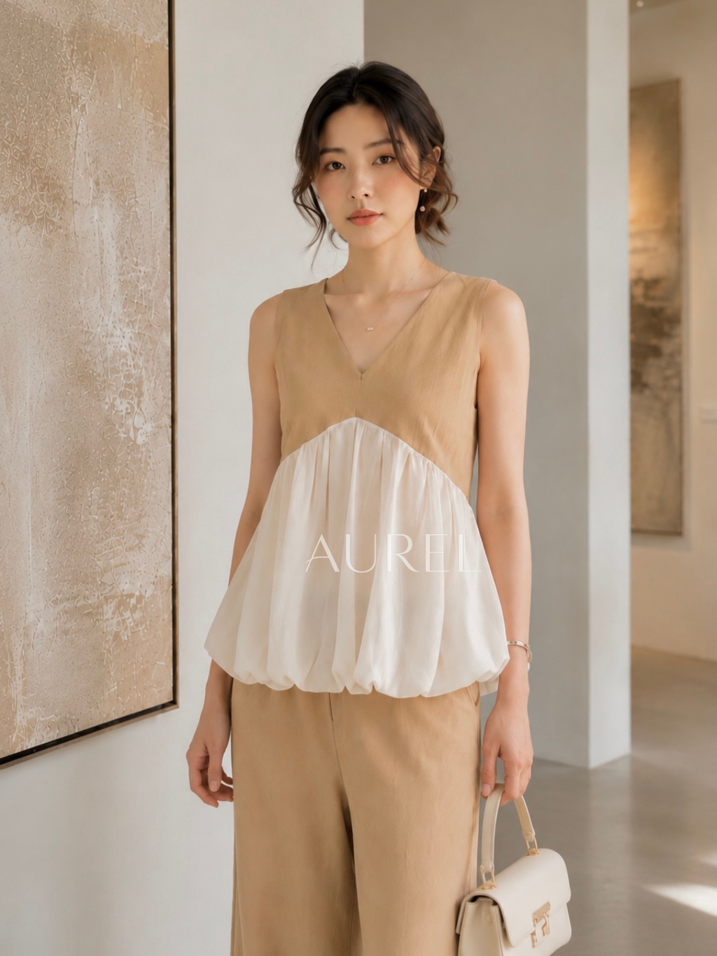 M8101 Elodie Chiffon Layered Set (Beige)