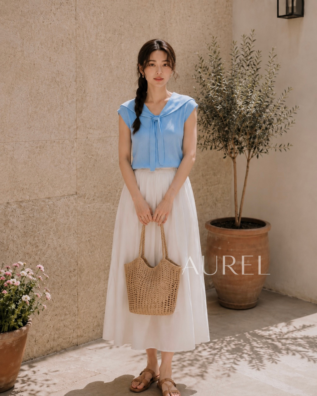Serena Sailor Knit Top (Blue）
