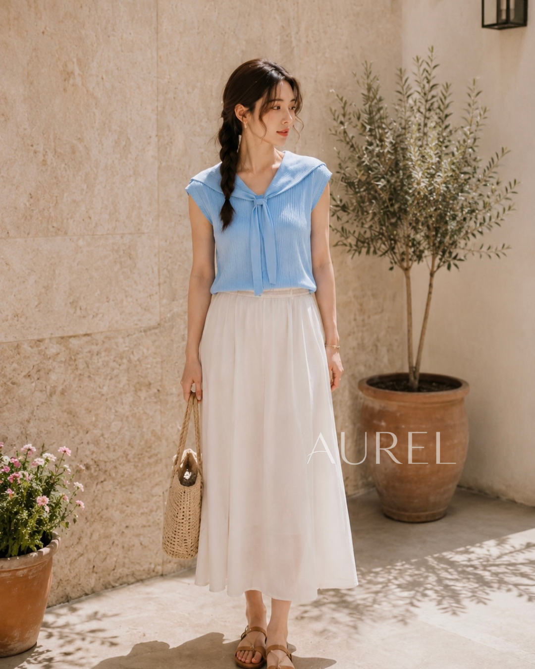 Serena Sailor Knit Top (Blue）