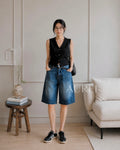 Maren Denim Bermuda Shorts (Navy Blue)