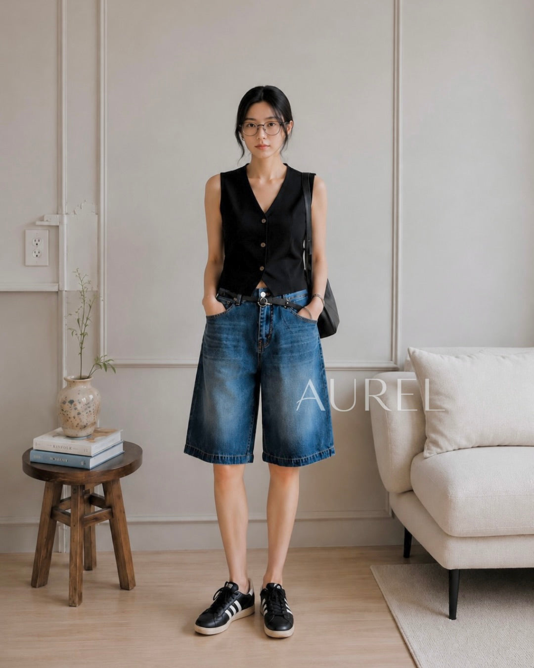 Maren Denim Bermuda Shorts (Navy Blue)