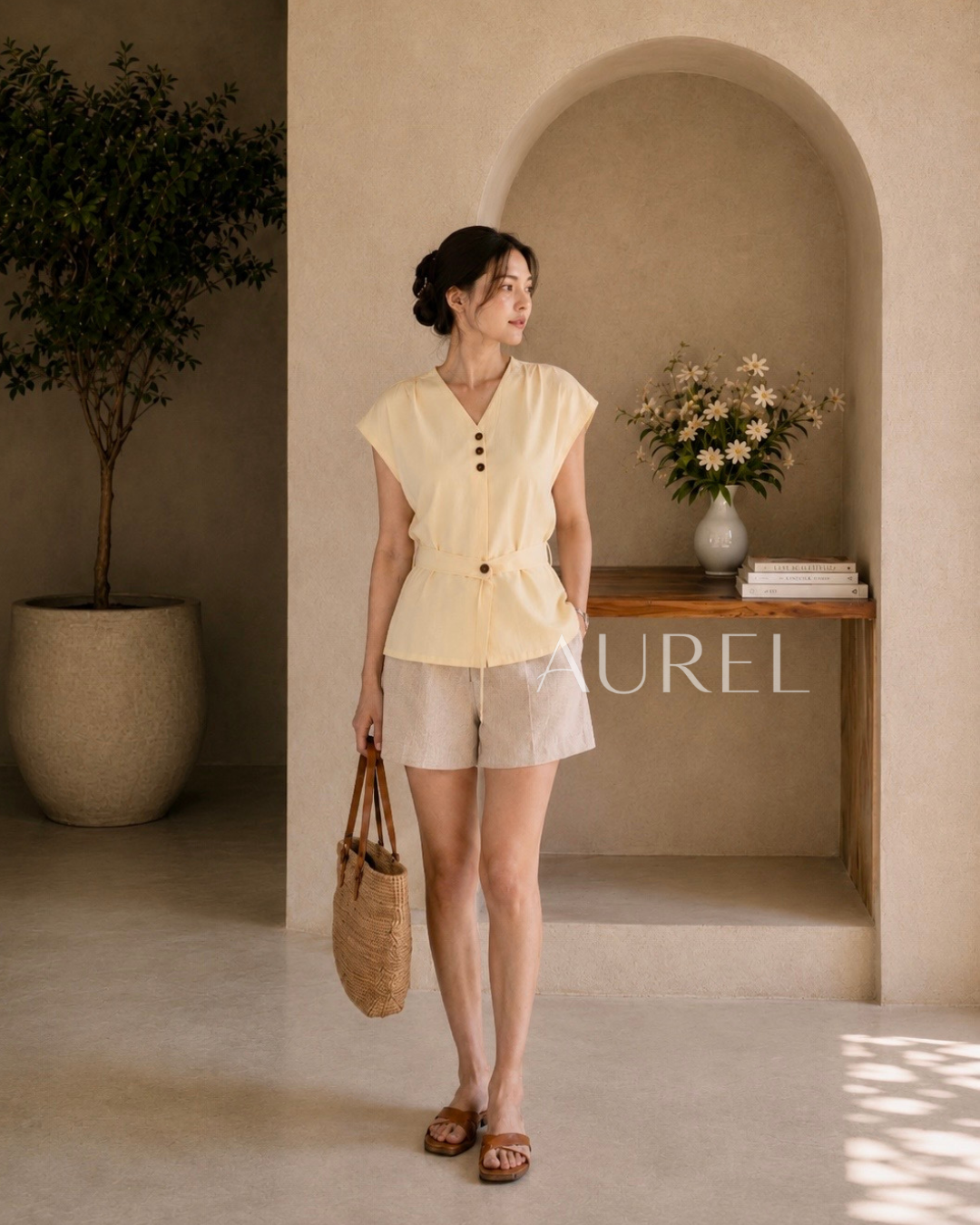 Elise Belted Blouse (Light Yellow)