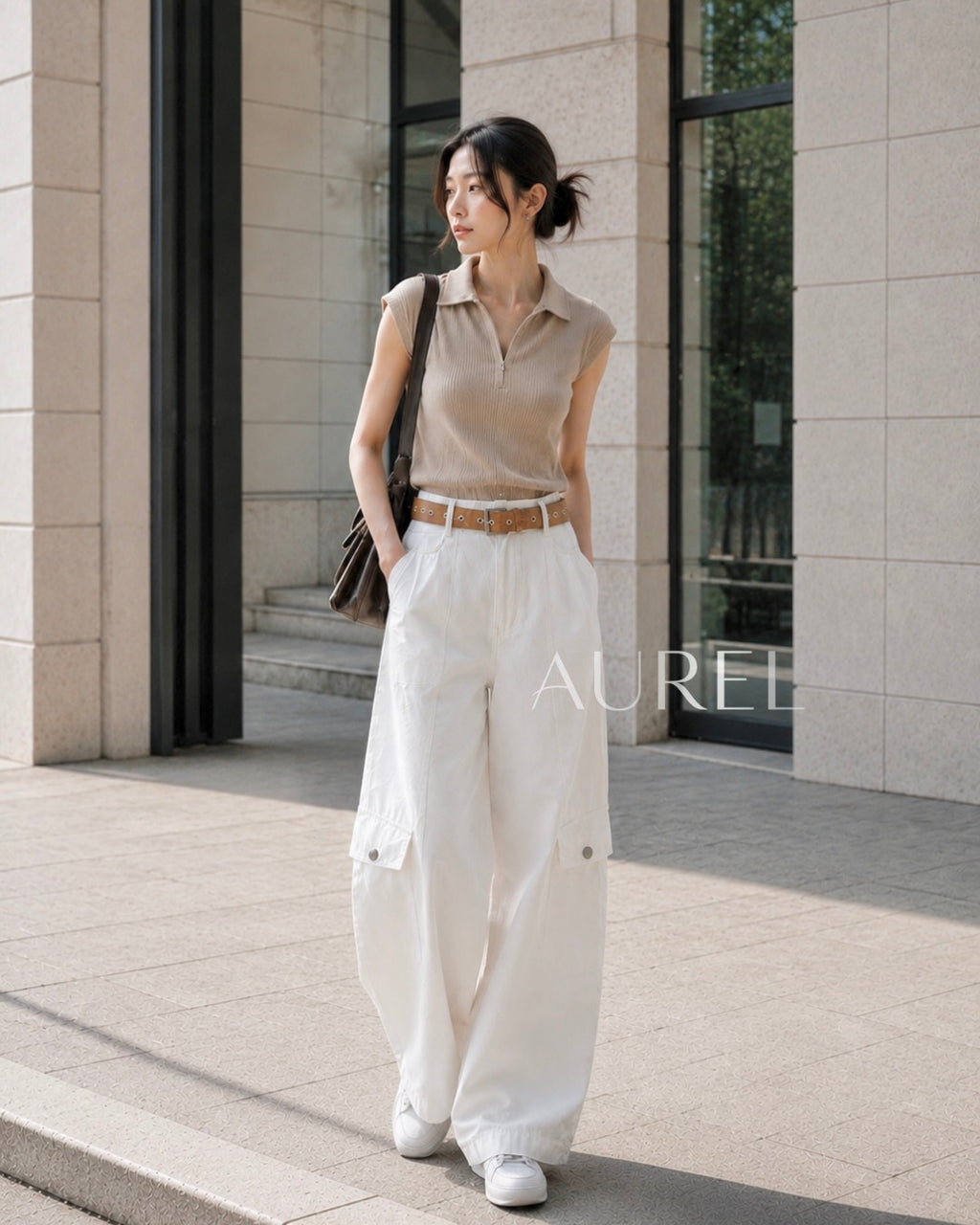 Monre Utility Wide-Leg Pants (White)