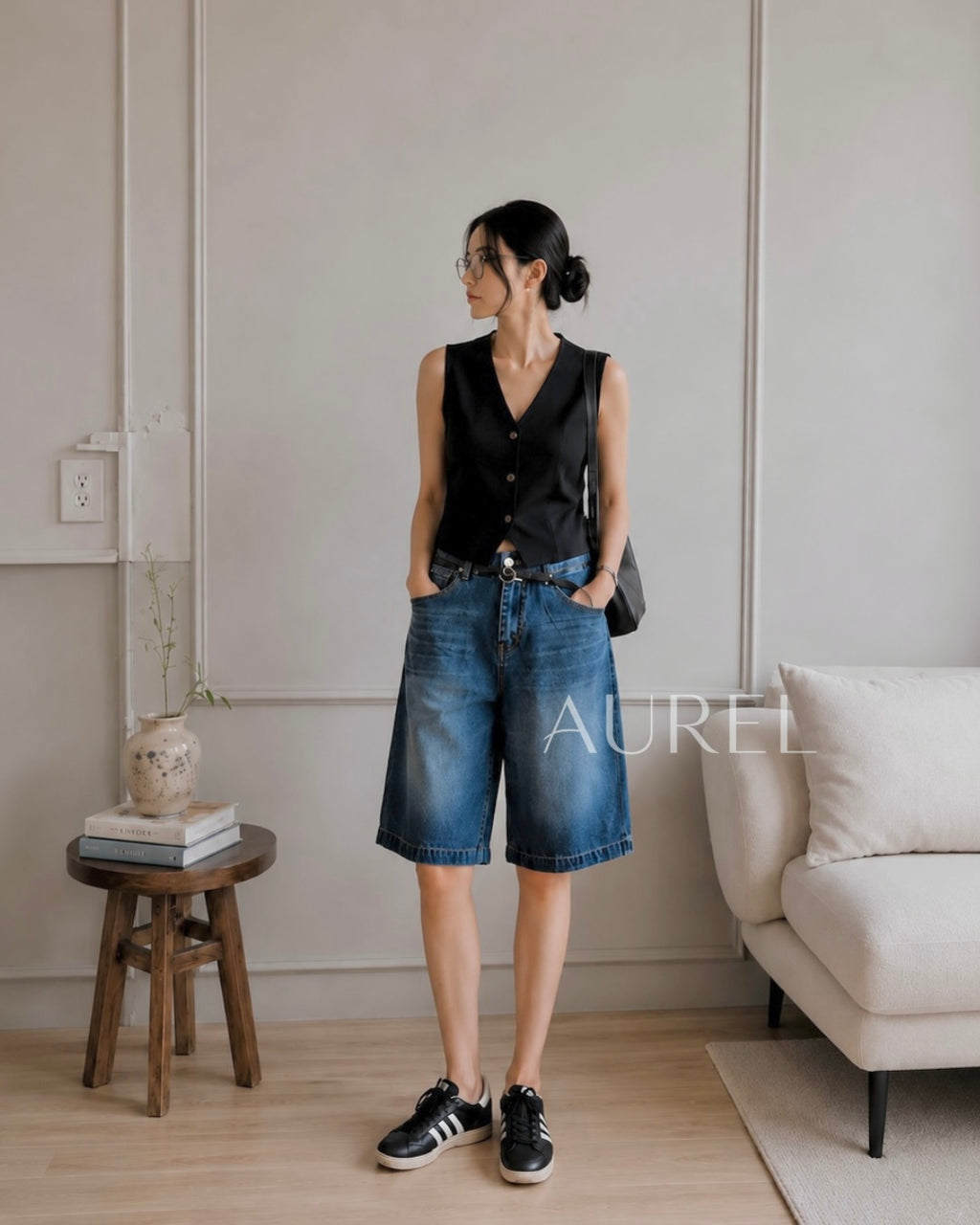 Maren Denim Bermuda Shorts (Navy Blue)