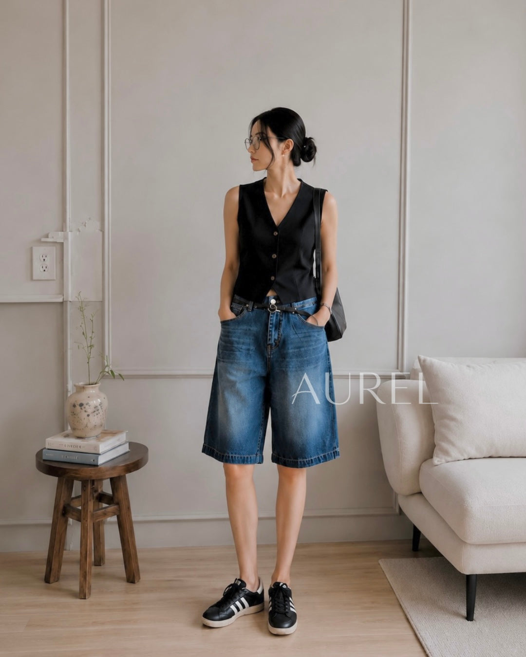 Maren Denim Bermuda Shorts (Navy Blue)