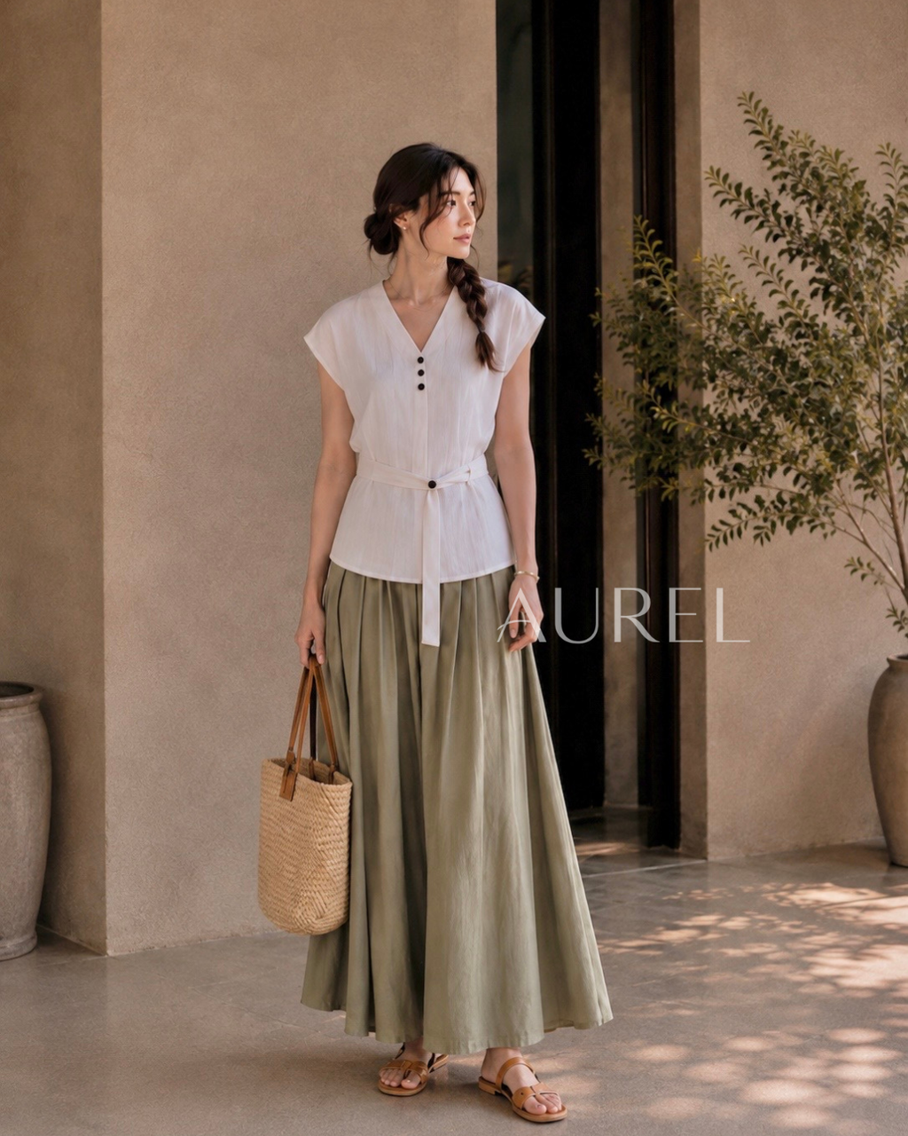 Elise Belted Blouse (White)