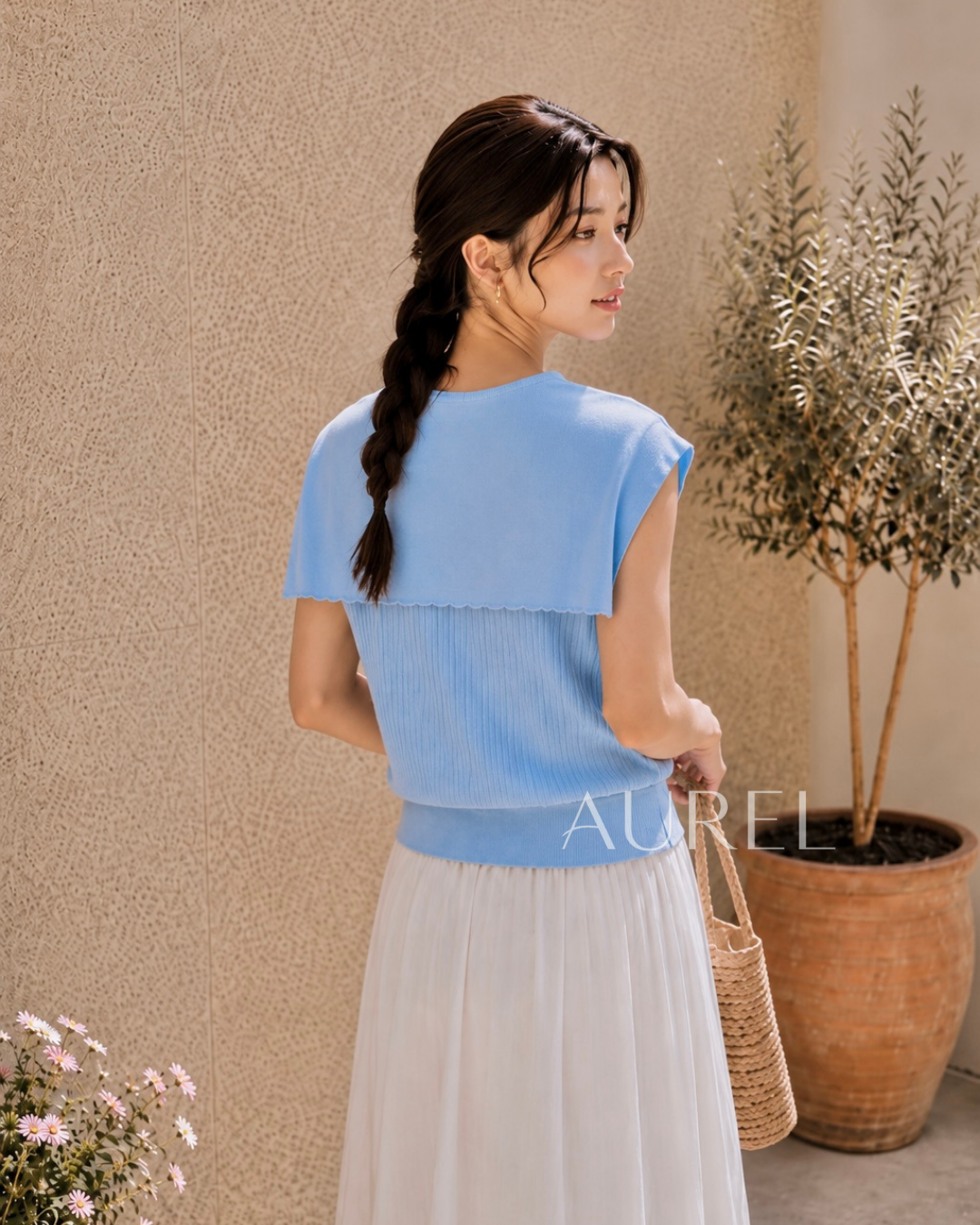 Serena Sailor Knit Top (Blue）