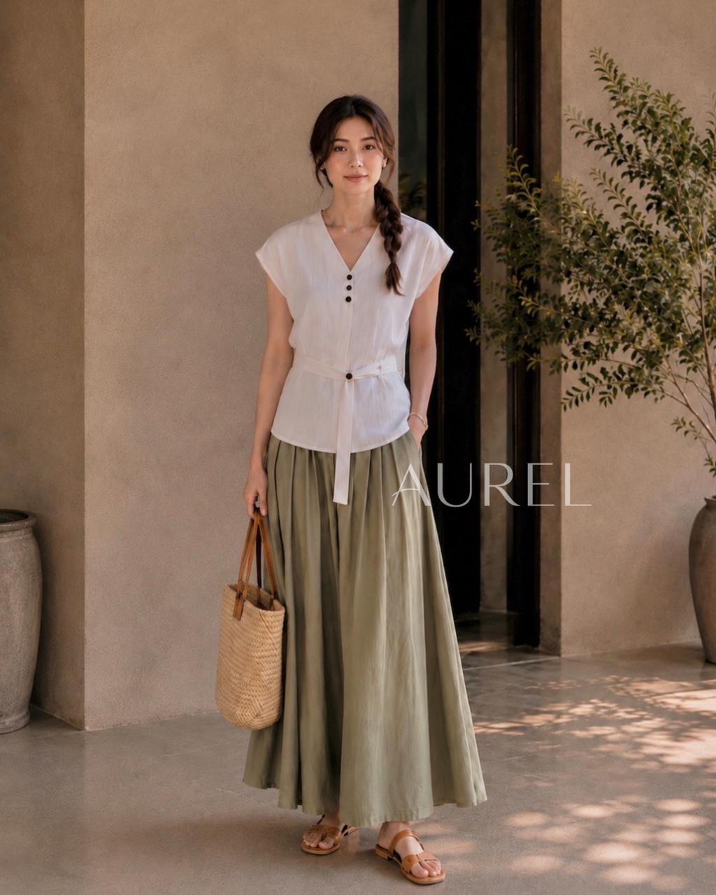 Elise Belted Blouse (White)