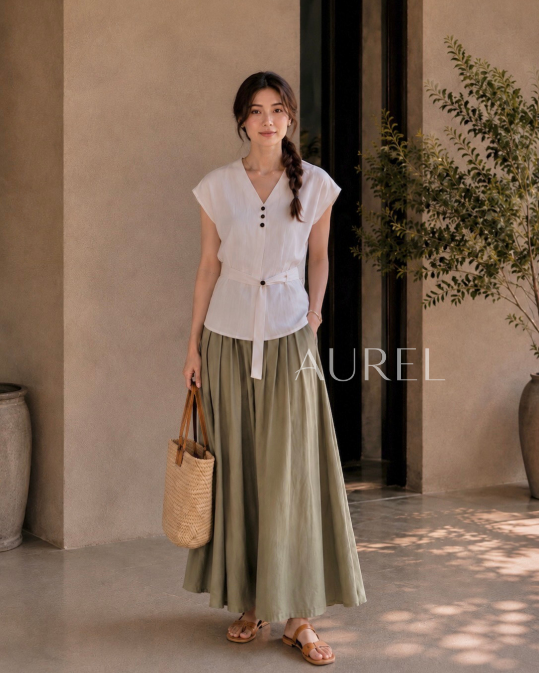 Elise Belted Blouse (White)