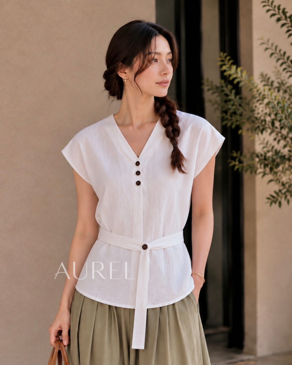 Elise Belted Blouse (White)