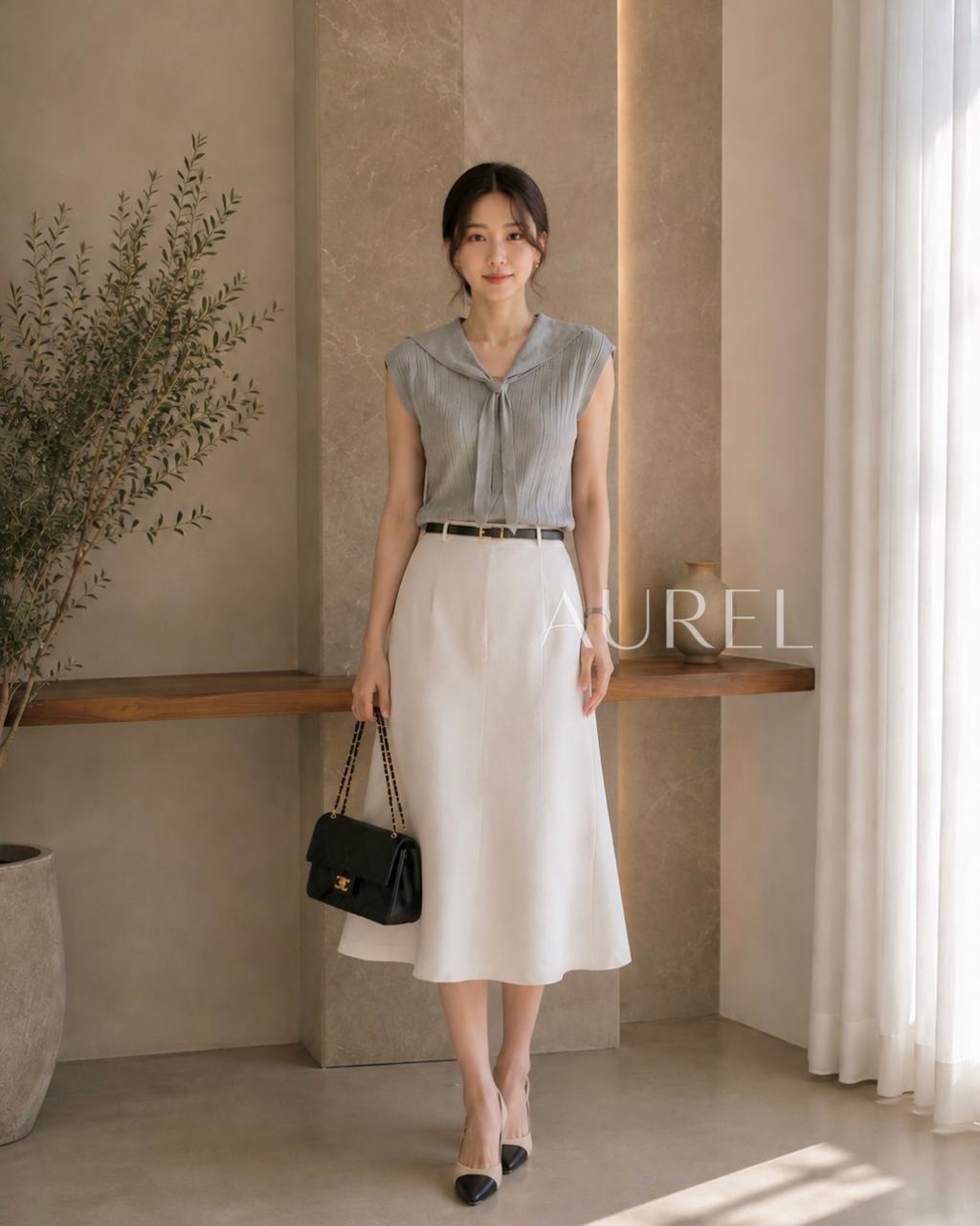 Serena Sailor Knit Top (Grey）