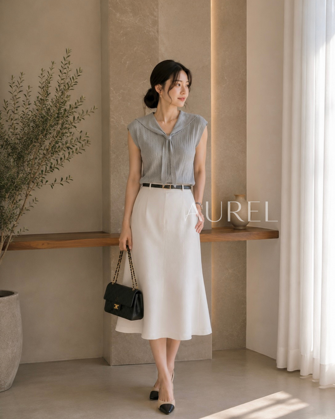 Serena Sailor Knit Top (Grey）