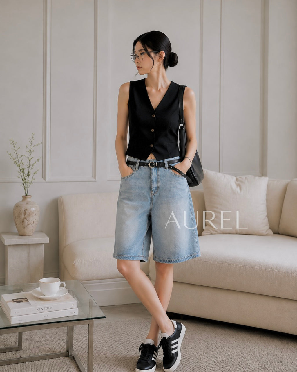 Maren Denim Bermuda Shorts (Light Blue）