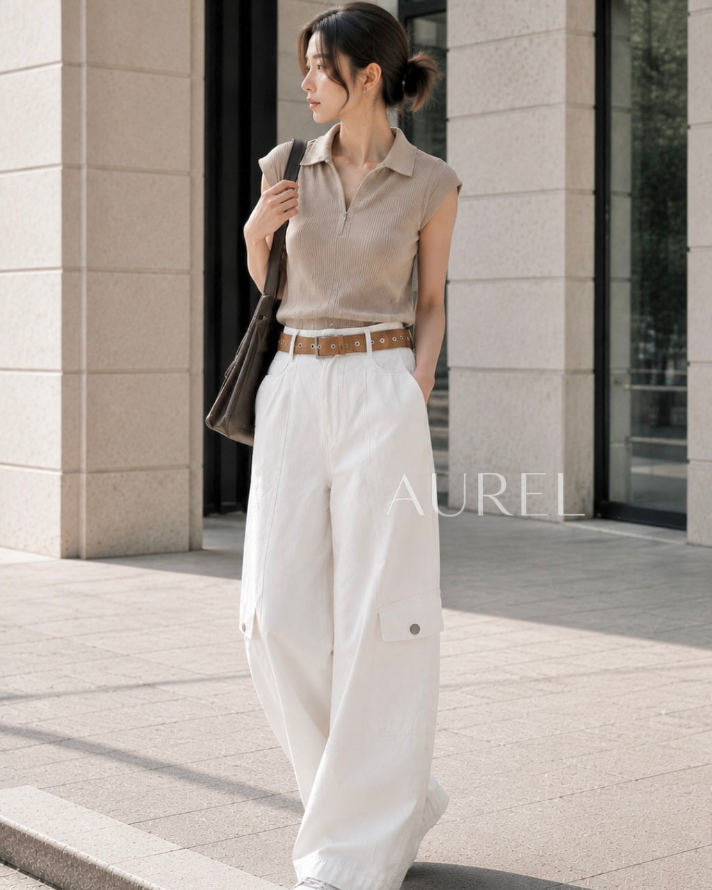 Monre Utility Wide-Leg Pants (White)