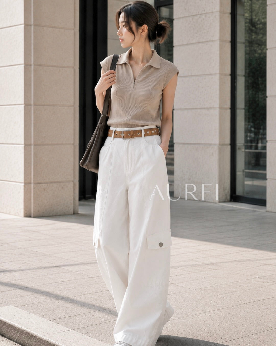 Monre Utility Wide-Leg Pants (White)