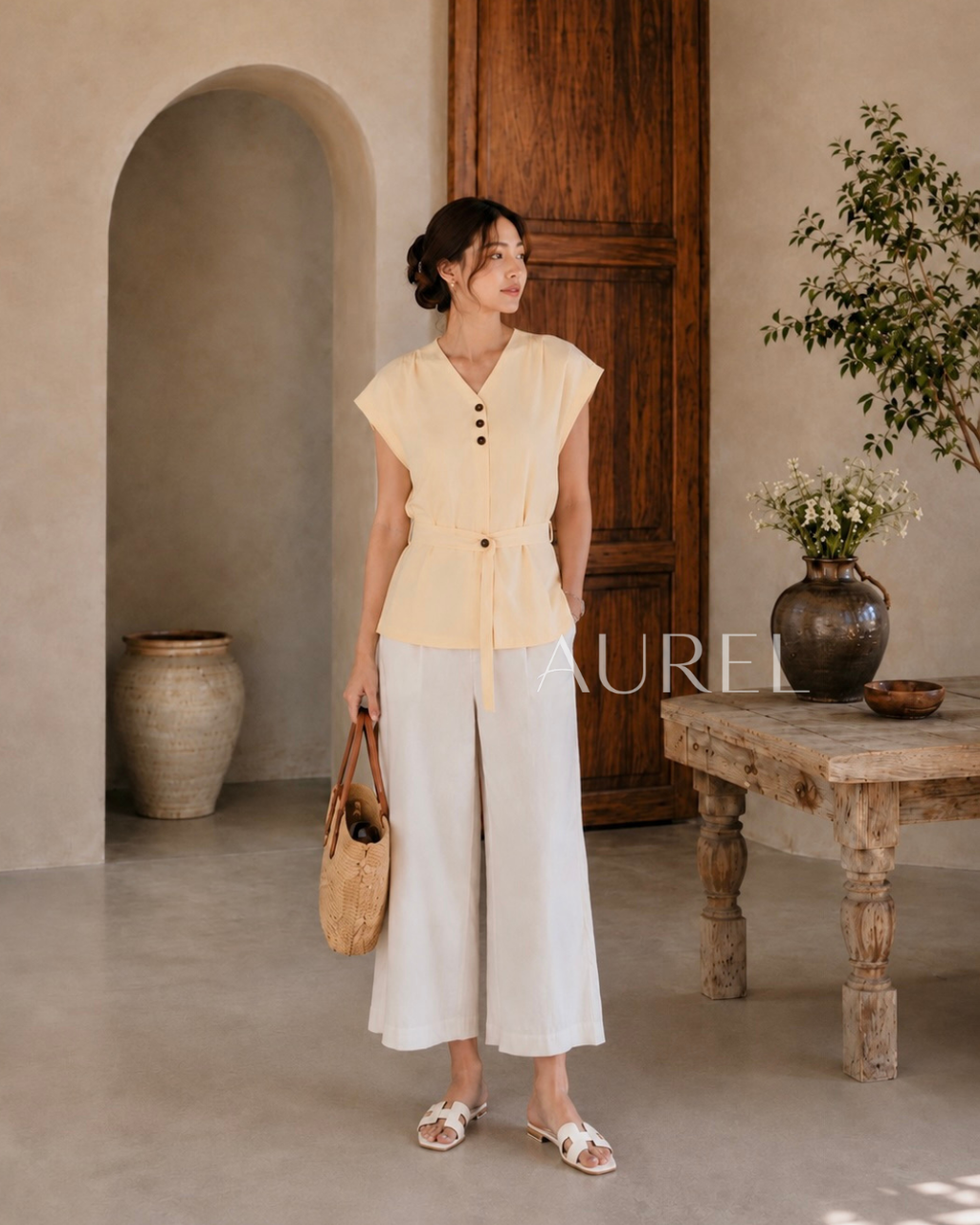 Elise Belted Blouse (Light Yellow)