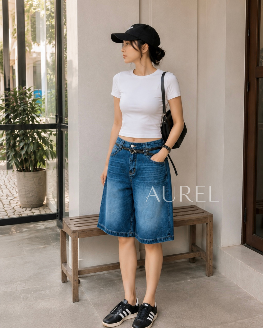 Maren Denim Bermuda Shorts (Navy Blue)
