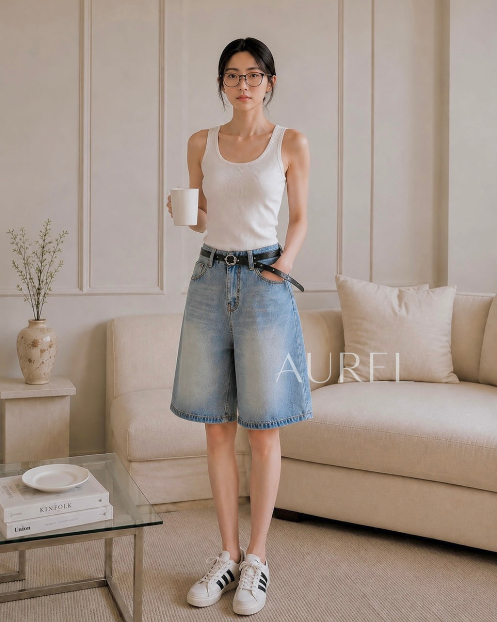 Maren Denim Bermuda Shorts (Light Blue）