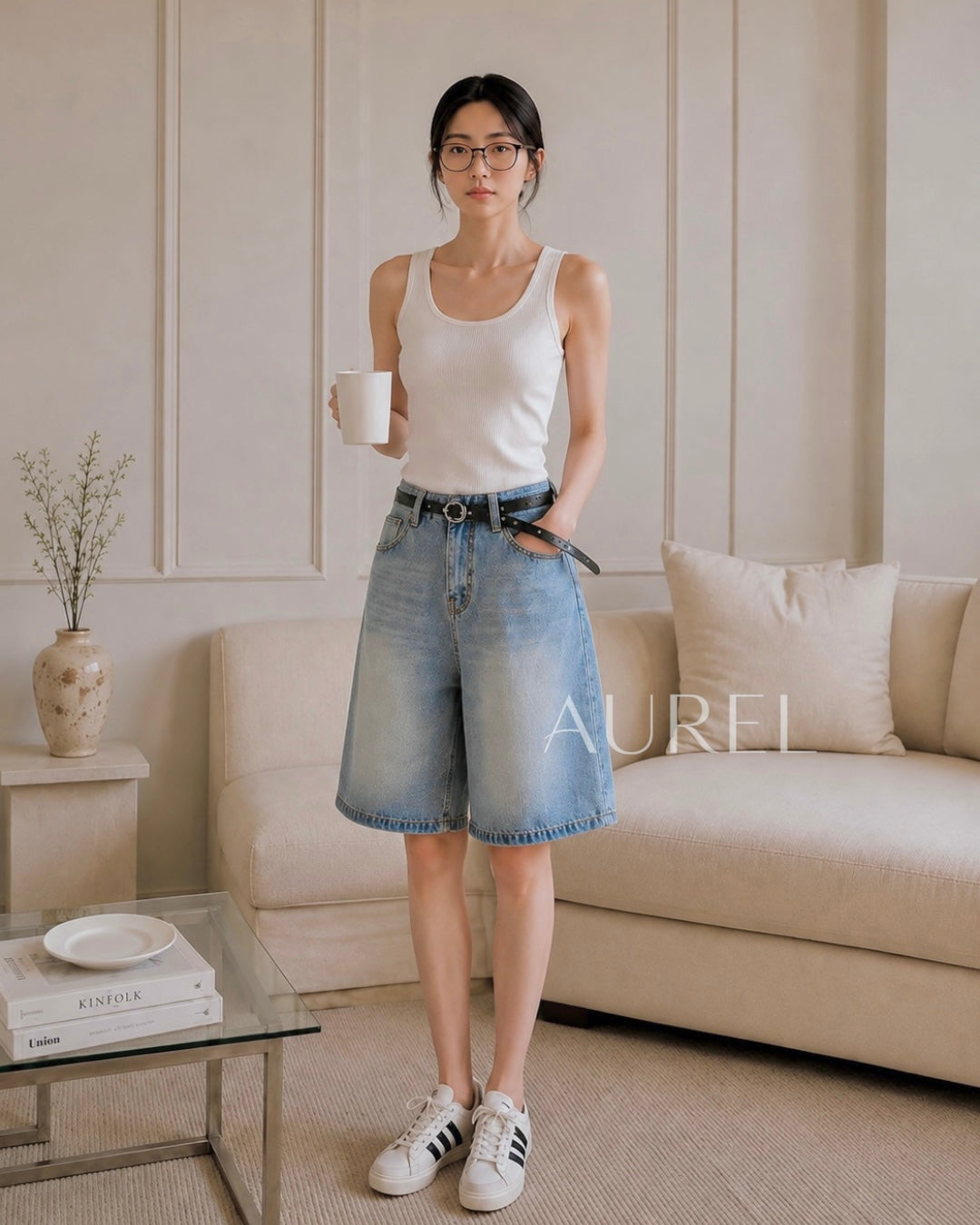 Maren Denim Bermuda Shorts (Light Blue）