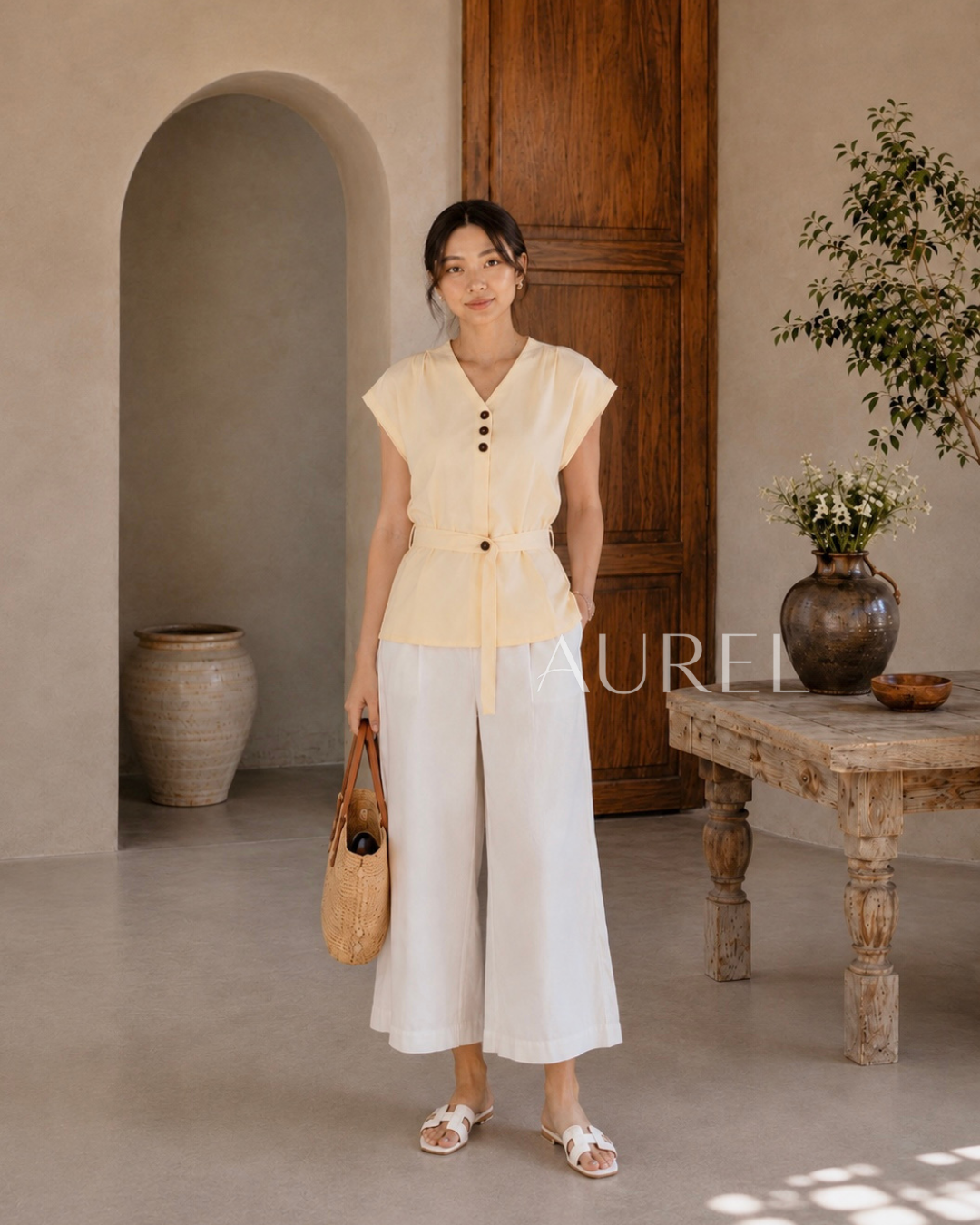 Elise Belted Blouse (Light Yellow)