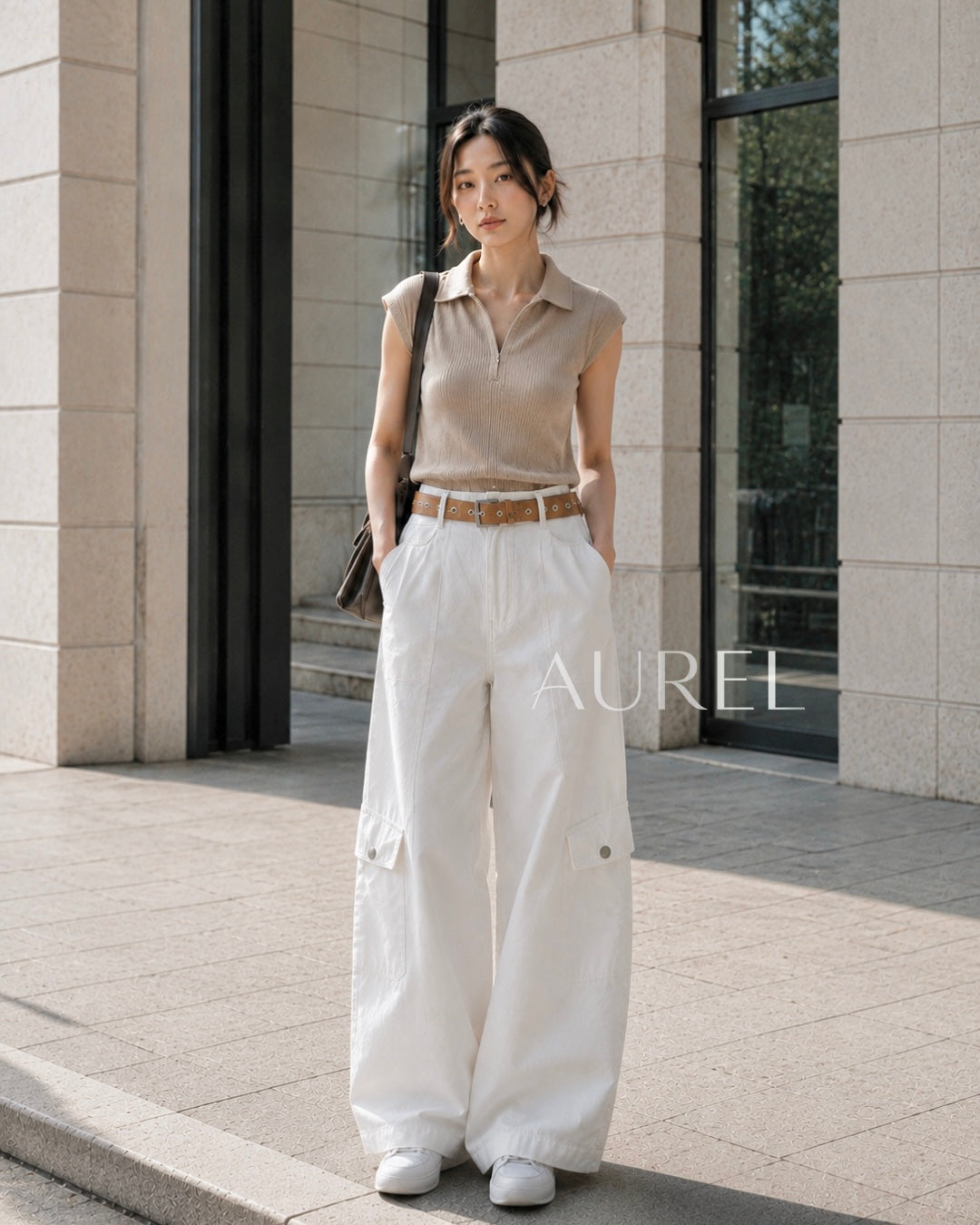 Monre Utility Wide-Leg Pants (White)