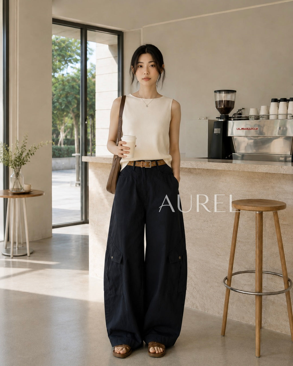 Monre Utility Wide-Leg Pants (Black)