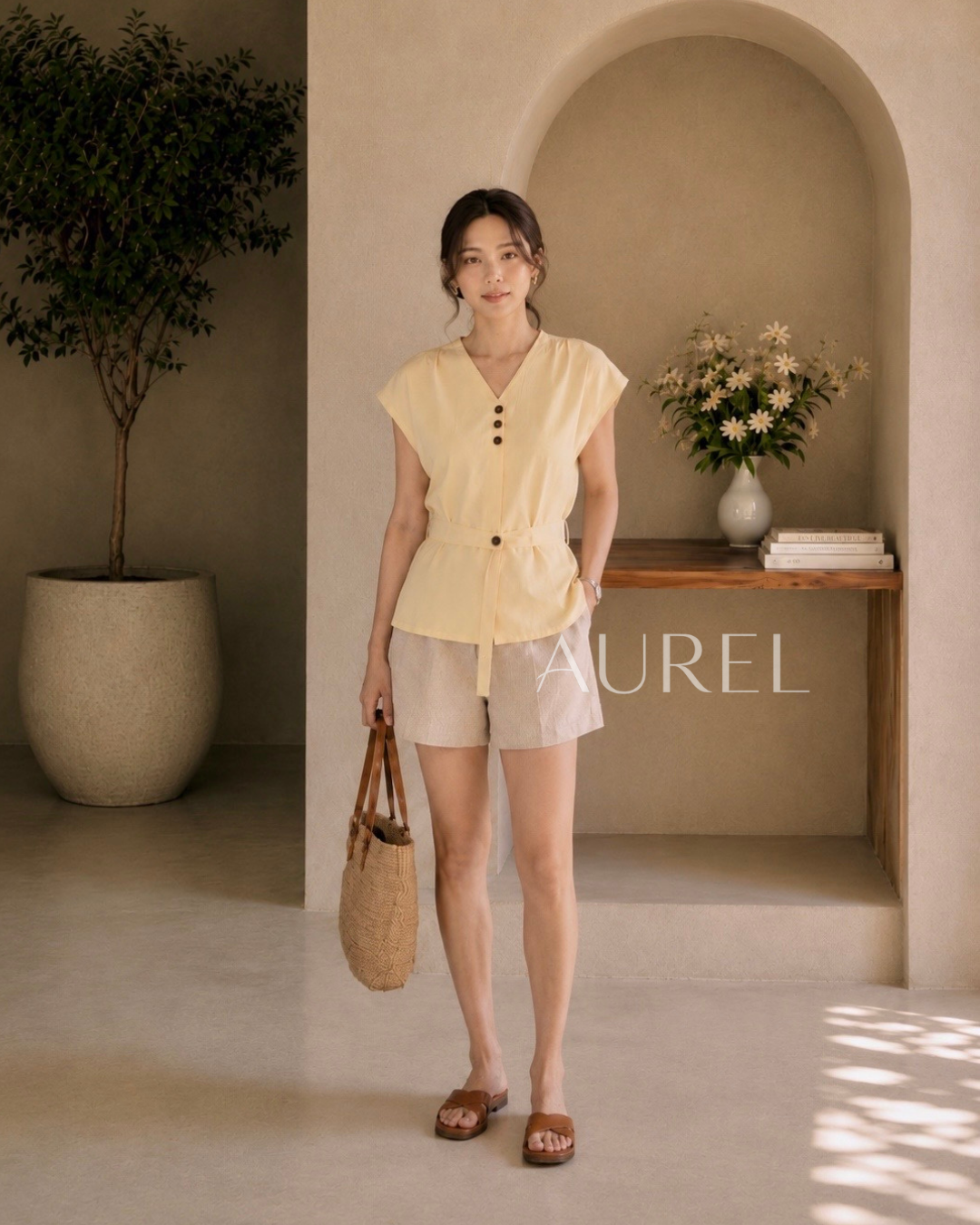 Elise Belted Blouse (Light Yellow)