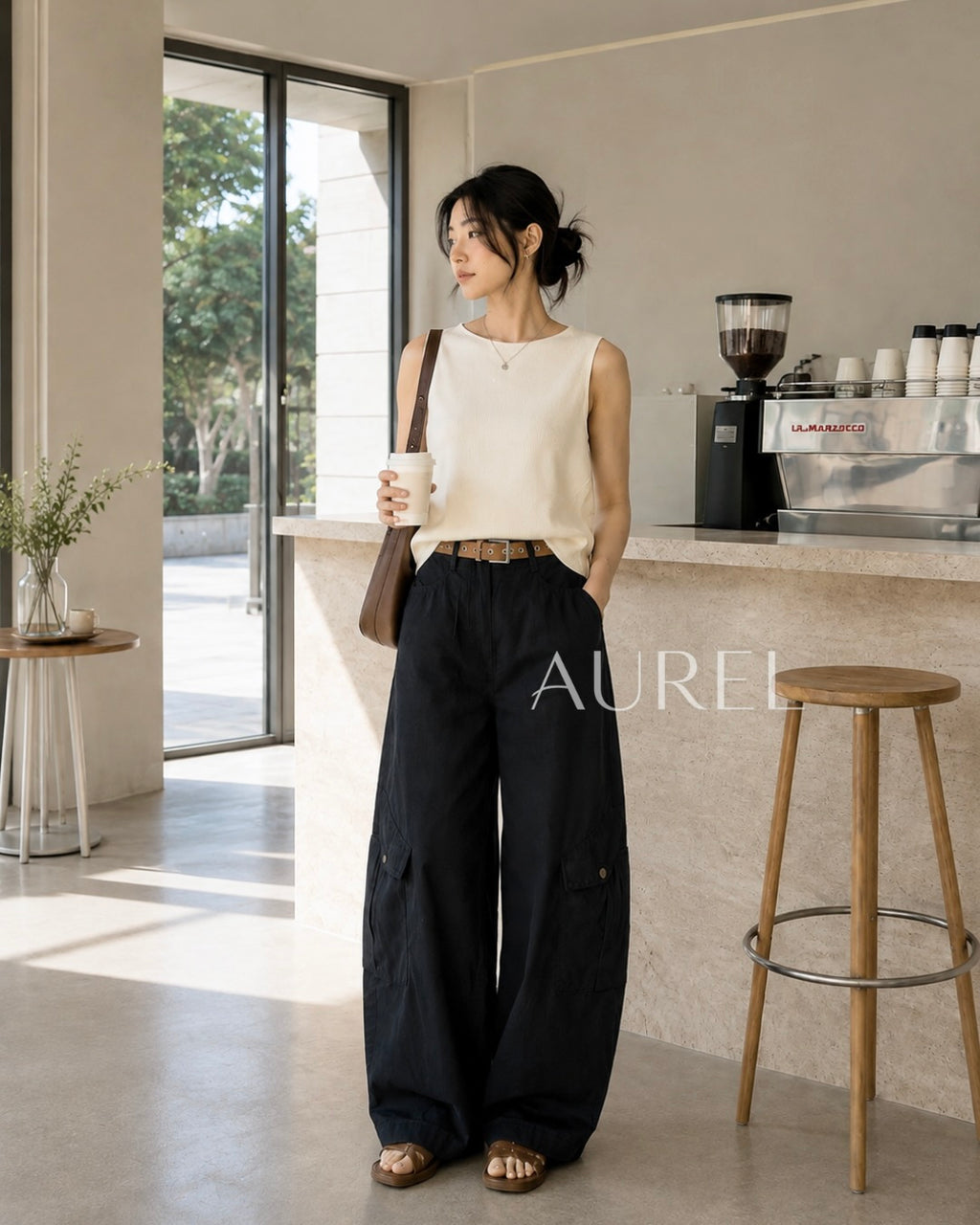 Monre Utility Wide-Leg Pants (Black)
