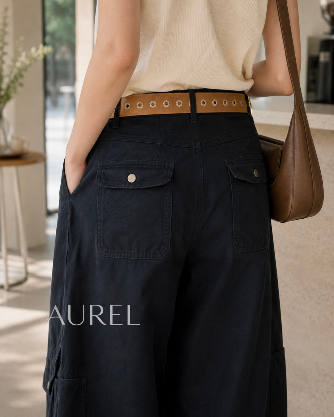 Monre Utility Wide-Leg Pants (Black)