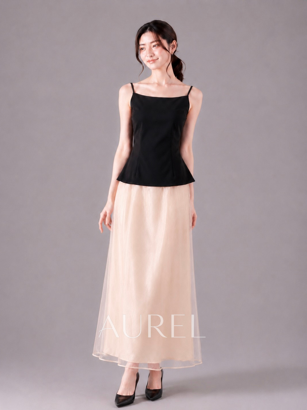 C2835 Aurora Tulle Set - Classic Black / Champagne Beige