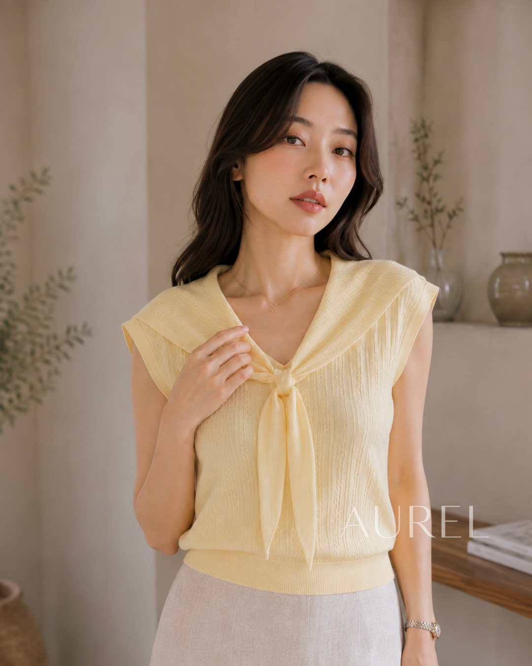 Serena Sailor Knit Top (Yellow）