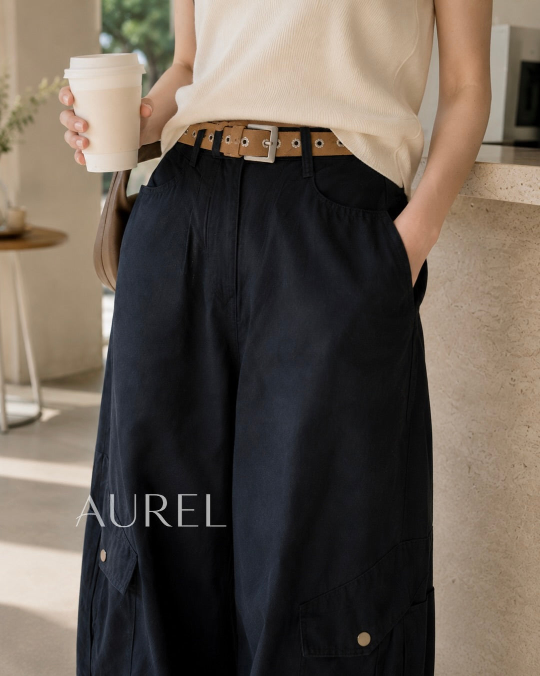 Monre Utility Wide-Leg Pants (Black)