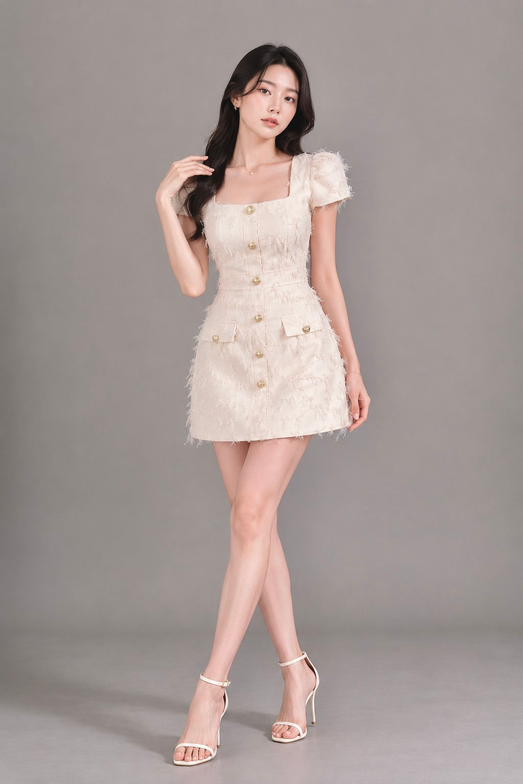 M8062 Elodie Textured Dress (White)