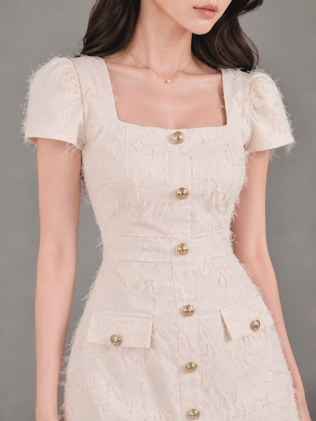 M8062 Elodie Textured Dress (White)