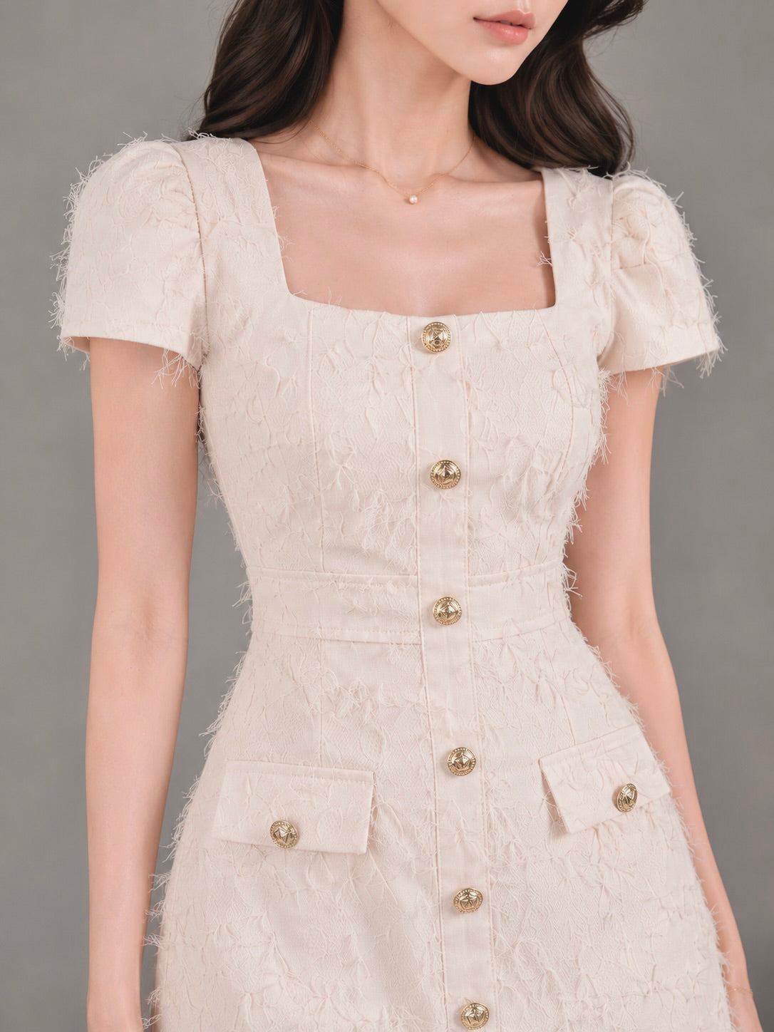 M8062 Elodie Textured Dress (White)