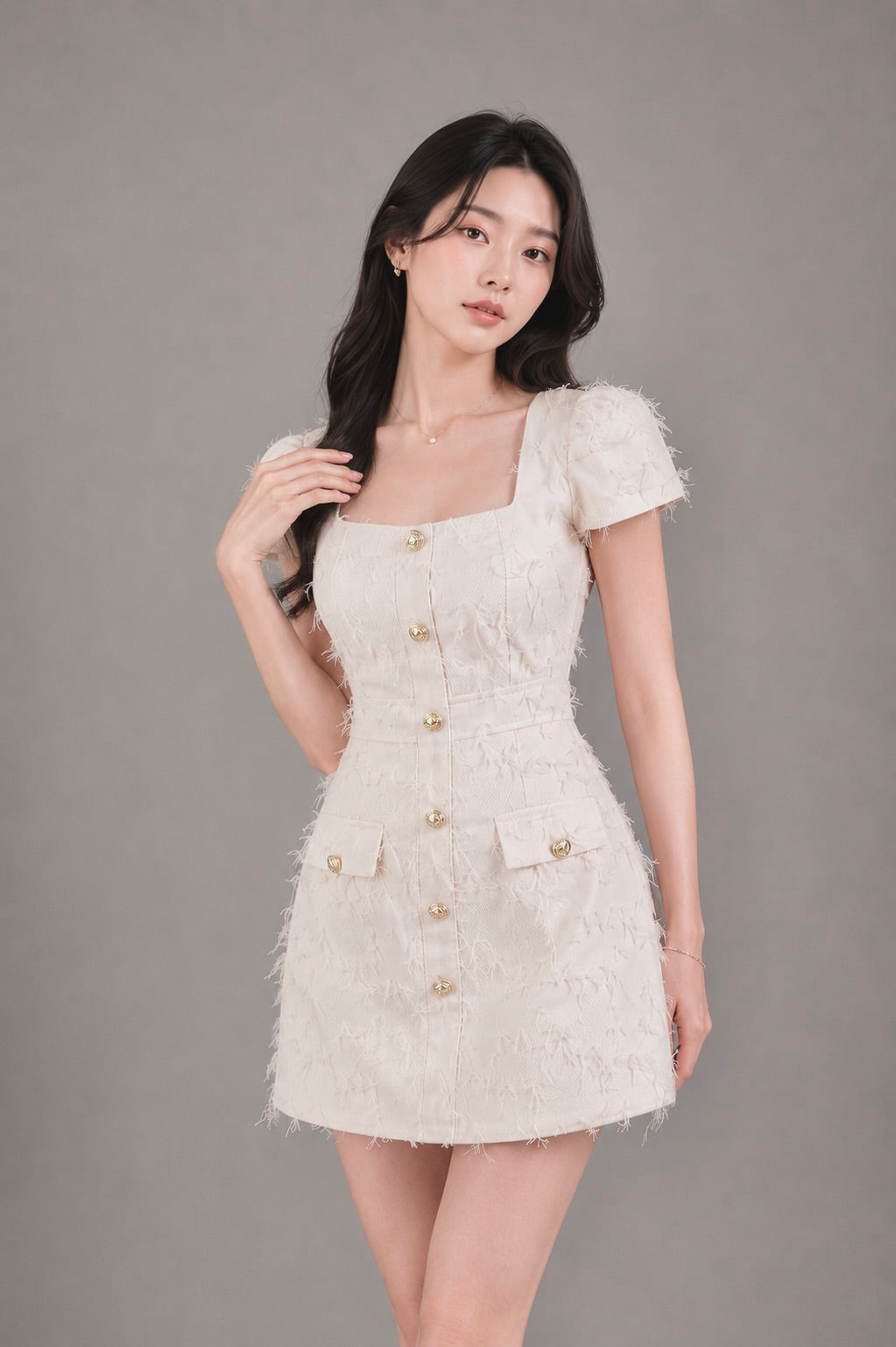 M8062 Elodie Textured Dress (White)