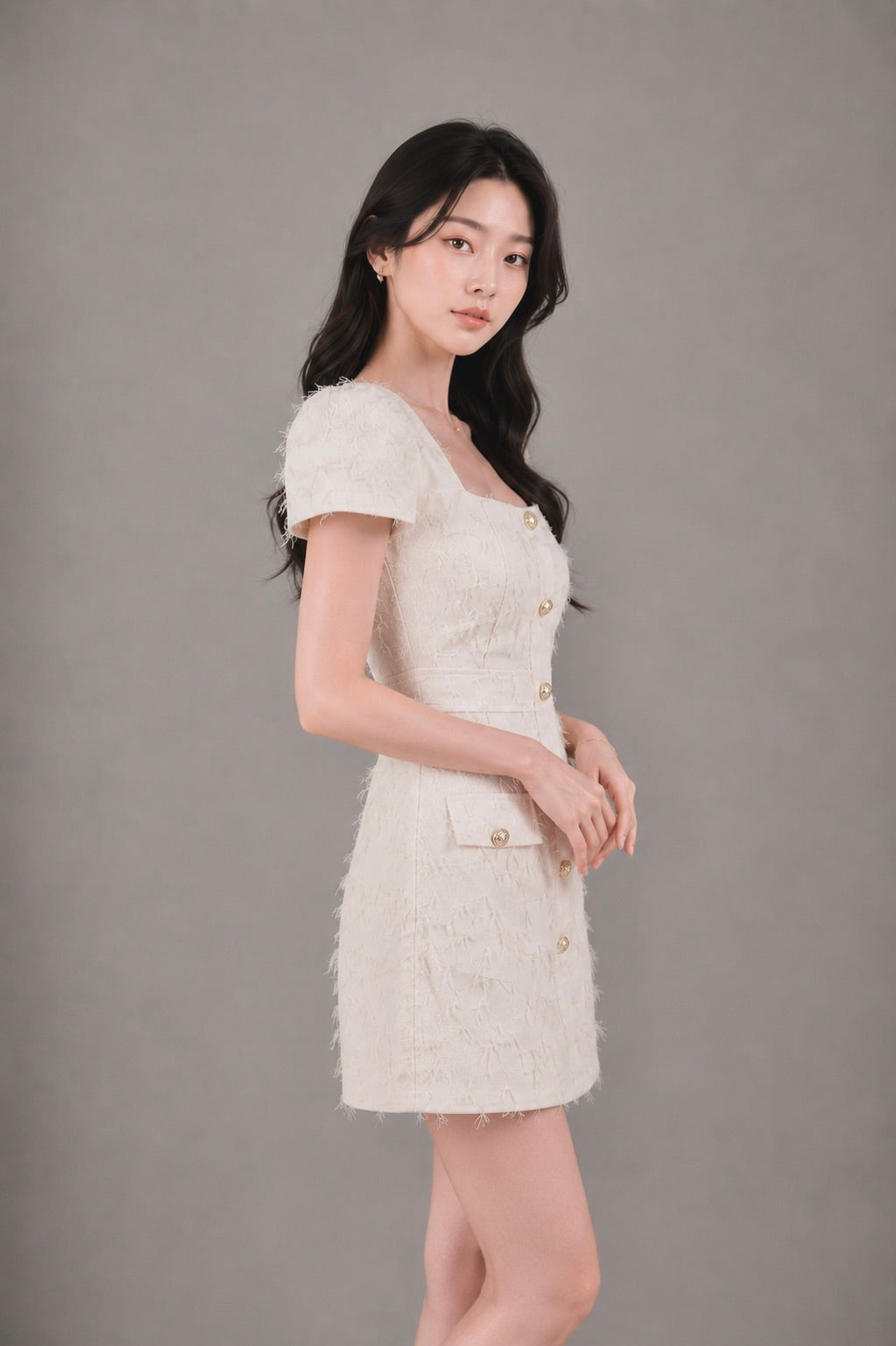 M8062 Elodie Textured Dress (White)