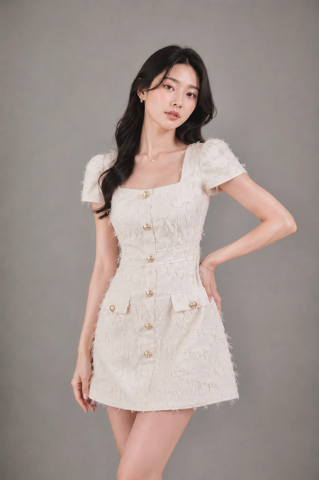 M8062 Elodie Textured Dress (White)