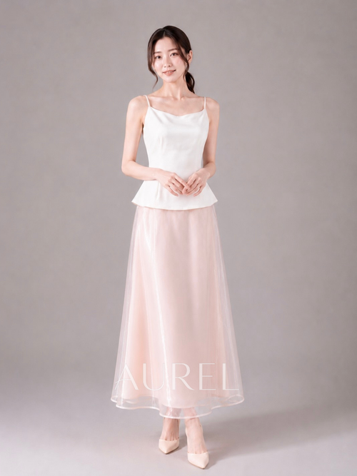 C2835 Aurora Tulle Set - Pearl White / Blush Pink